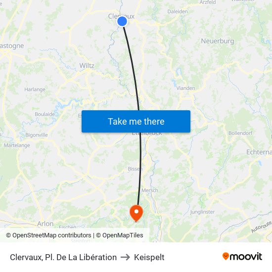 Clervaux, Pl. De La Libération to Keispelt map