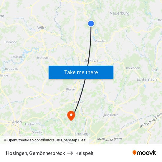 Hosingen, Gemönnerbréck to Keispelt map