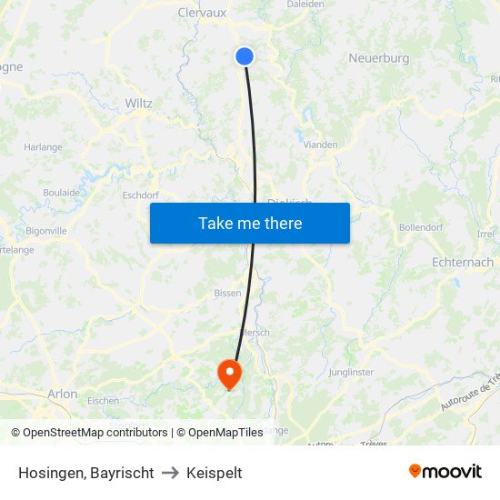 Hosingen, Bayrischt to Keispelt map