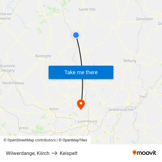 Wilwerdange, Kiirch to Keispelt map