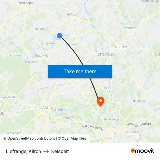 Liefrange, Kiirch to Keispelt map