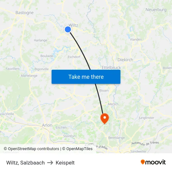 Wiltz, Salzbaach to Keispelt map