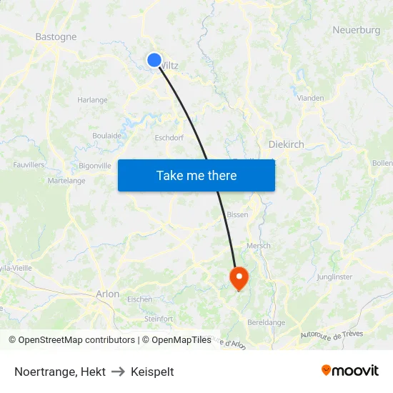 Noertrange, Hekt to Keispelt map