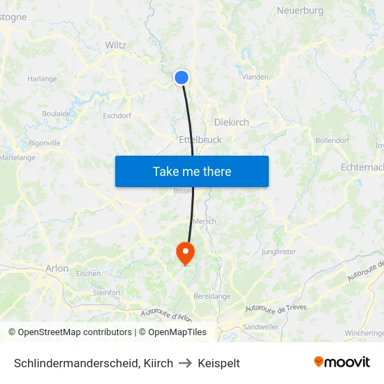 Schlindermanderscheid, Kiirch to Keispelt map