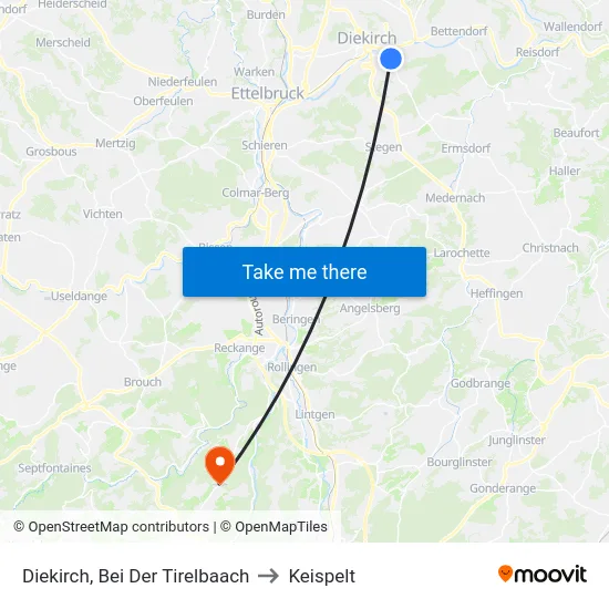 Diekirch, Bei Der Tirelbaach to Keispelt map