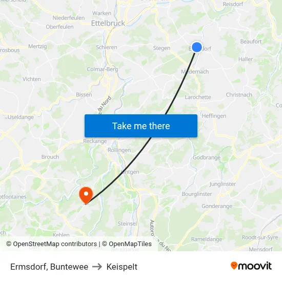 Ermsdorf, Buntewee to Keispelt map