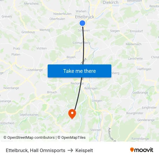Ettelbruck, Hall Omnisports to Keispelt map