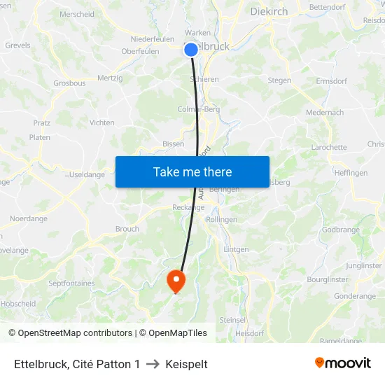 Ettelbruck, Cité Patton 1 to Keispelt map