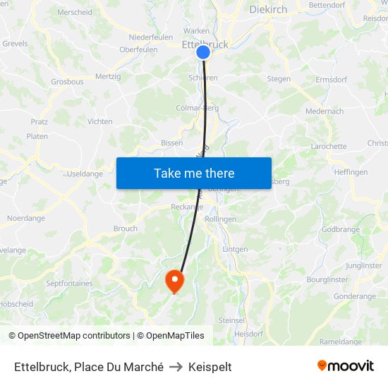 Ettelbruck, Place Du Marché to Keispelt map