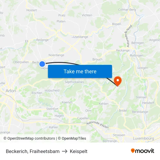 Beckerich, Fraiheetsbam to Keispelt map