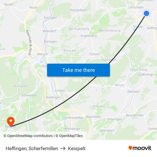 Heffingen, Scherfemillen to Keispelt map