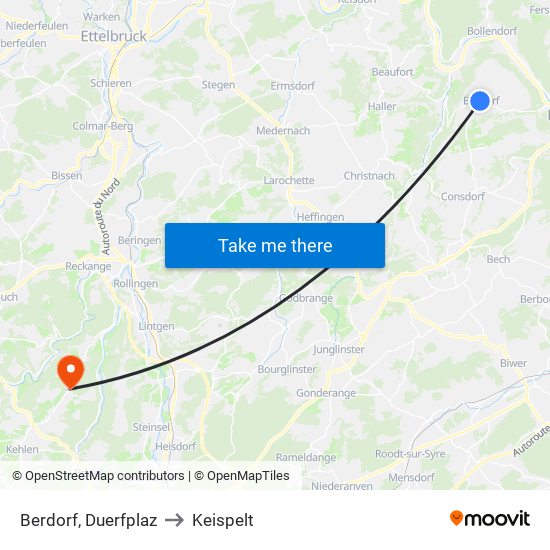 Berdorf, Duerfplaz to Keispelt map