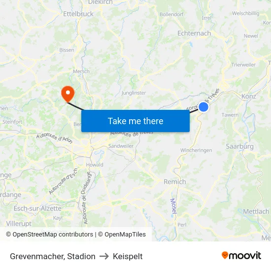 Grevenmacher, Stadion to Keispelt map