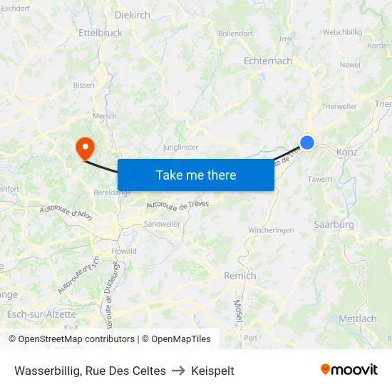 Wasserbillig, Rue Des Celtes to Keispelt map