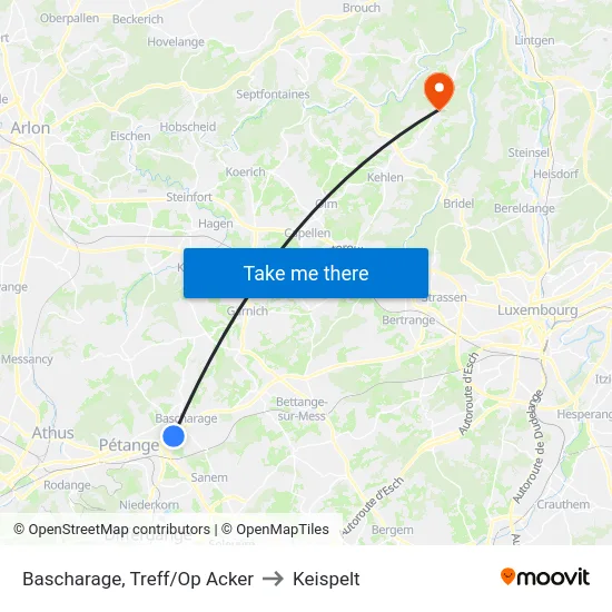 Bascharage, Treff/Op Acker to Keispelt map