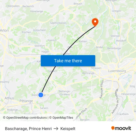 Bascharage, Prince Henri to Keispelt map