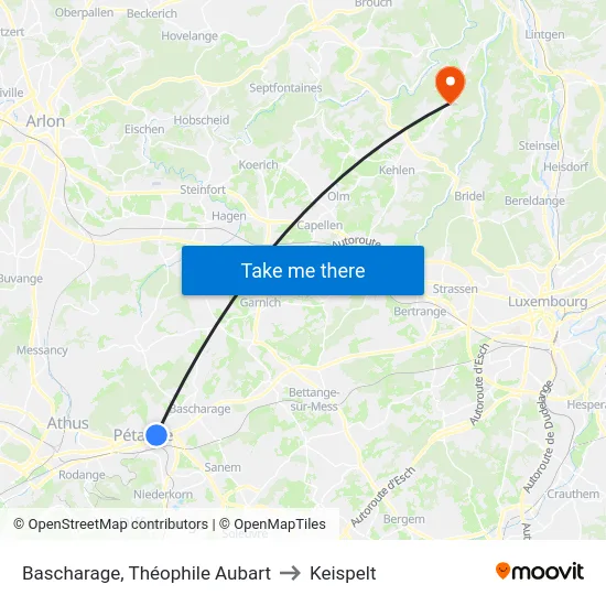 Bascharage, Théophile Aubart to Keispelt map