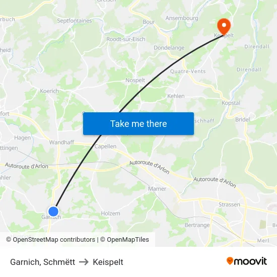 Garnich, Schmëtt to Keispelt map