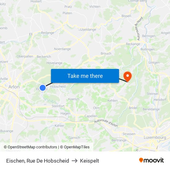 Eischen, Rue De Hobscheid to Keispelt map