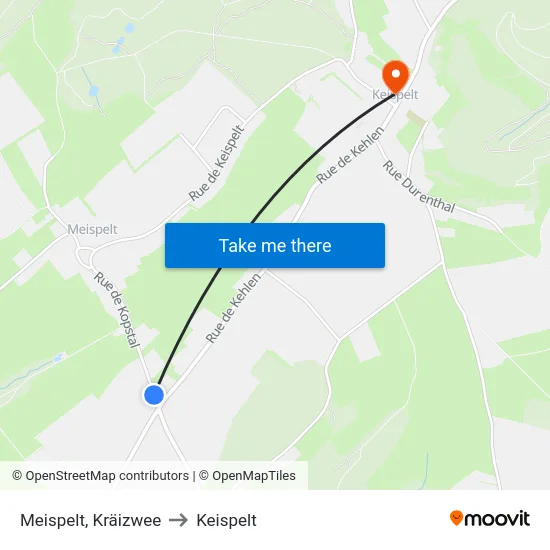 Meispelt, Kräizwee to Keispelt map