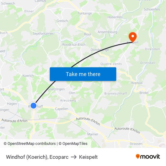 Windhof (Koerich), Ecoparc to Keispelt map