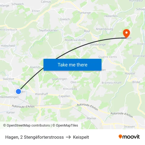 Hagen, 2 Stengëforterstrooss to Keispelt map