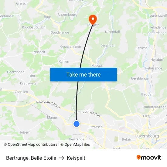 Bertrange, Belle-Etoile to Keispelt map