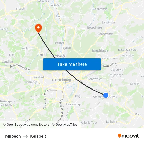 Milbech to Keispelt map