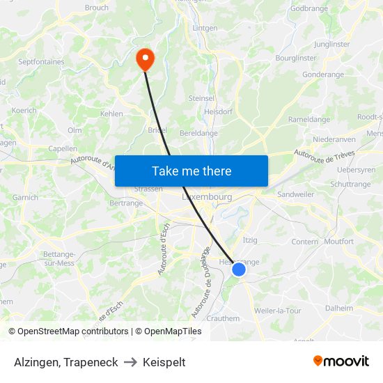 Alzingen, Trapeneck to Keispelt map