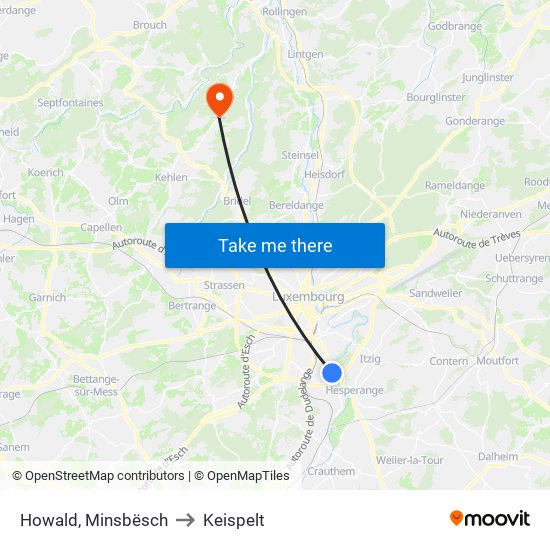Howald, Minsbësch to Keispelt map