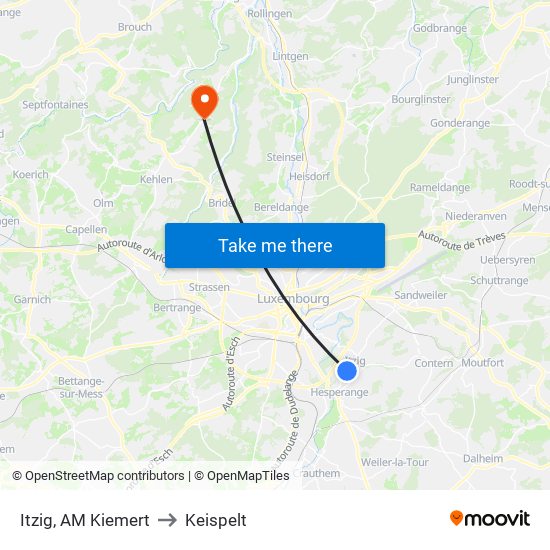 Itzig, AM Kiemert to Keispelt map