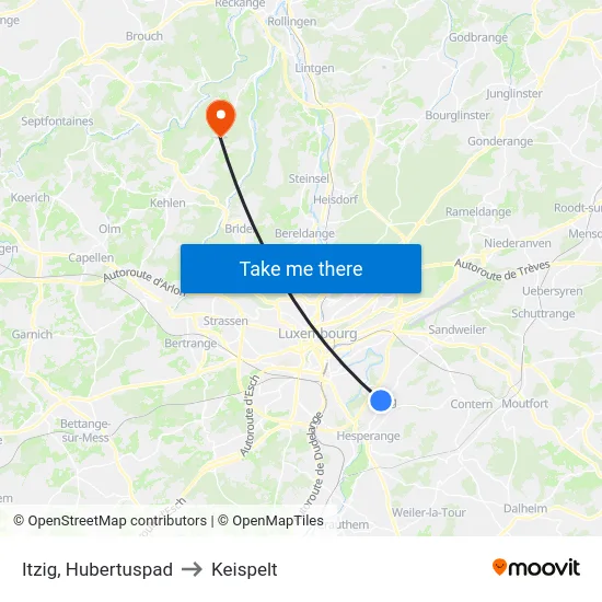 Itzig, Hubertuspad to Keispelt map
