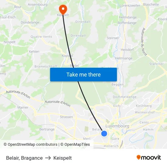 Belair, Bragance to Keispelt map