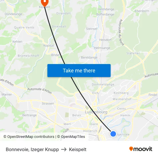 Bonnevoie, Izeger Knupp to Keispelt map