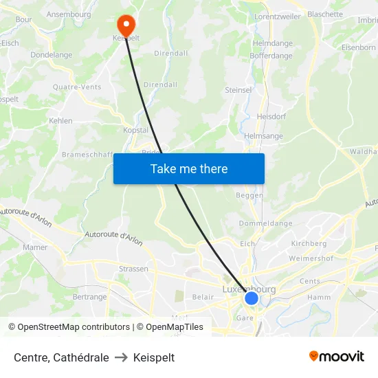 Centre, Cathédrale to Keispelt map