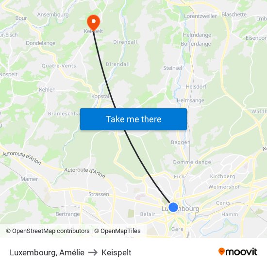 Luxembourg, Amélie to Keispelt map