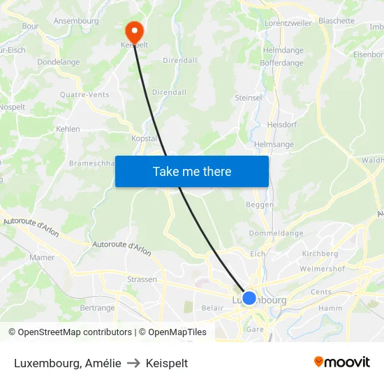Luxembourg, Amélie to Keispelt map