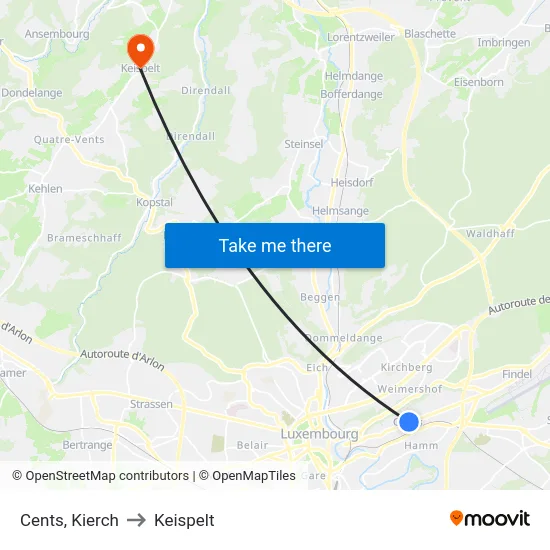 Cents, Kierch to Keispelt map