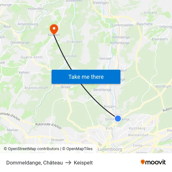 Dommeldange, Château to Keispelt map