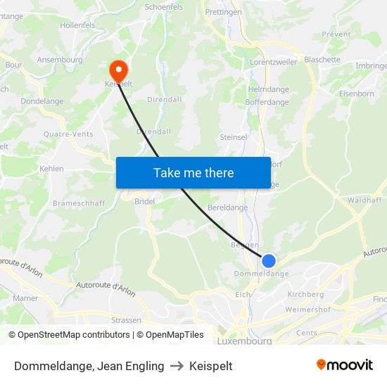 Dommeldange, Jean Engling to Keispelt map