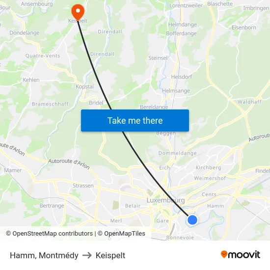 Hamm, Montmédy to Keispelt map