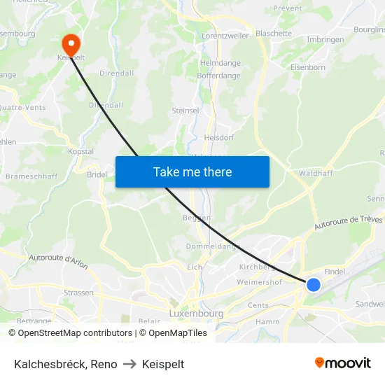 Kalchesbréck, Reno to Keispelt map