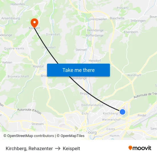 Kirchberg, Rehazenter to Keispelt map