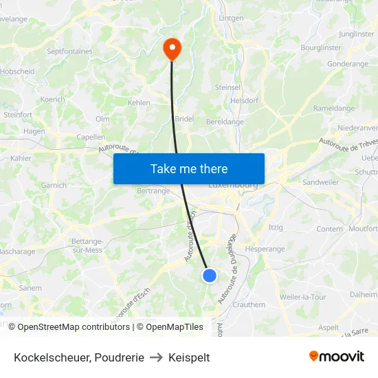 Kockelscheuer, Poudrerie to Keispelt map