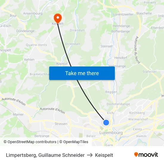 Limpertsberg, Guillaume Schneider to Keispelt map