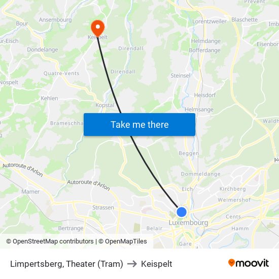 Limpertsberg, Theater (Tram) to Keispelt map