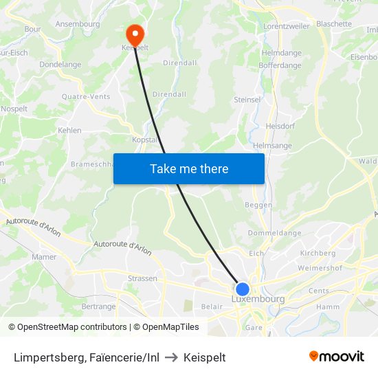 Limpertsberg, Faïencerie/Inl to Keispelt map