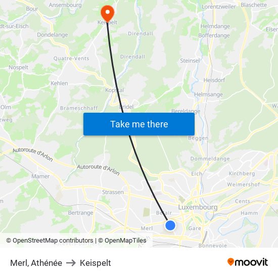 Merl, Athénée to Keispelt map