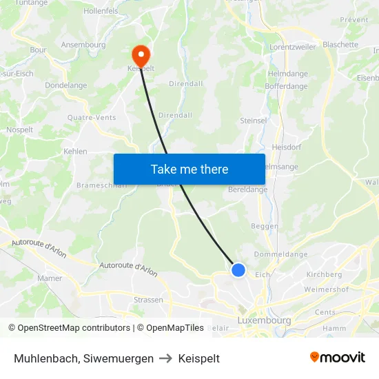 Muhlenbach, Siwemuergen to Keispelt map