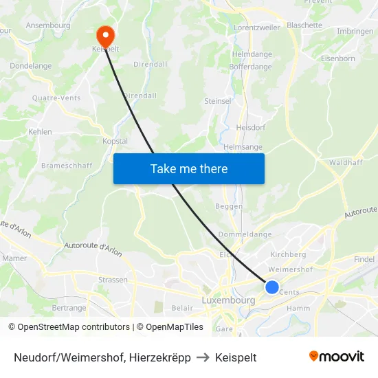 Neudorf/Weimershof, Hierzekrëpp to Keispelt map